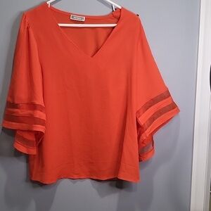 NWOT Shy Velvet orange top with bell sleeves size small